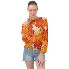 Autumn Leaves Pattern Banded Bottom Chiffon Top by designsbymallika