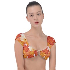 Autumn Leaves Pattern Cap Sleeve Ring Bikini Top by designsbymallika