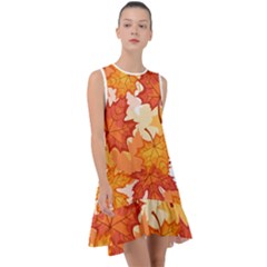 Autumn Leaves Pattern Frill Swing Dress by designsbymallika