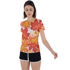 Autumn Leaves Pattern Back Circle Cutout Sports Tee by designsbymallika