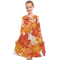 Autumn Leaves Pattern Kids  Midi Sailor Dress by designsbymallika