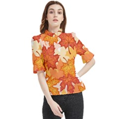 Autumn Leaves Pattern Frill Neck Blouse