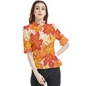 Autumn Leaves Pattern Frill Neck Blouse View1