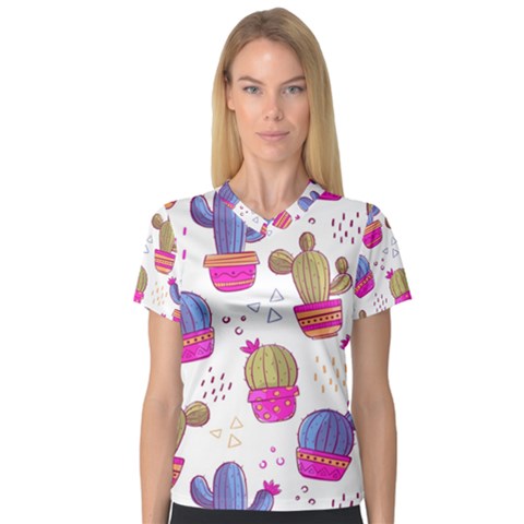 Cactus Love 4 V-neck Sport Mesh Tee by designsbymallika