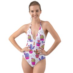 Cactus Love 4 Halter Cut-out One Piece Swimsuit by designsbymallika