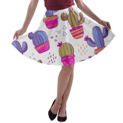 Cactus Love 4 A-line Skater Skirt by designsbymallika