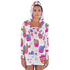 Cactus Love 4 Long Sleeve Hooded T-shirt by designsbymallika