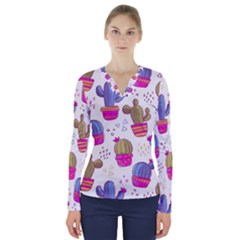 Cactus Love 4 V-neck Long Sleeve Top by designsbymallika