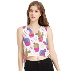 Cactus Love 4 V-neck Cropped Tank Top by designsbymallika