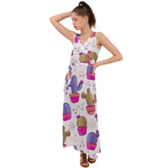 Cactus Love 4 V-neck Chiffon Maxi Dress by designsbymallika