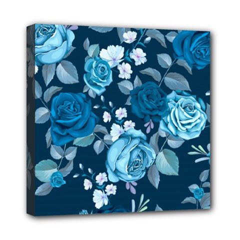 Blue Floral Print  Mini Canvas 8  X 8  (stretched) by designsbymallika