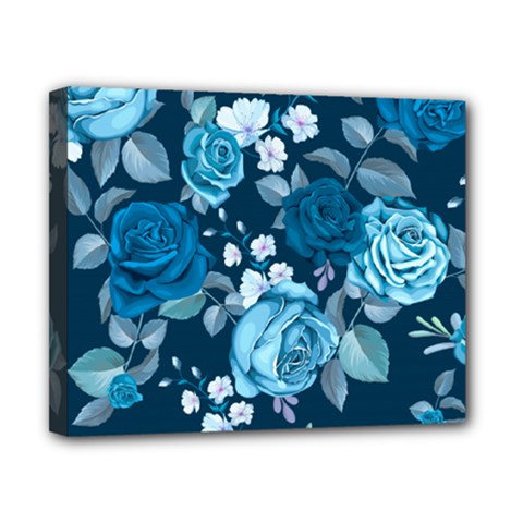 Blue Floral Print  Canvas 10  X 8  (stretched) by designsbymallika