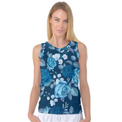 Blue Floral Print  Women s Basketball Tank Top by designsbymallika