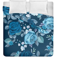 Blue Floral Print  Duvet Cover Double Side (king Size) by designsbymallika