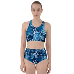 Blue Floral Print  Racer Back Bikini Set by designsbymallika