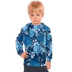 Blue Floral Print  Kids  Hooded Pullover by designsbymallika