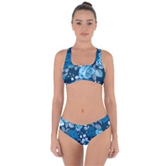 Blue Floral Print  Criss Cross Bikini Set by designsbymallika