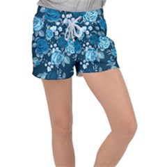 Blue Floral Print  Velour Lounge Shorts by designsbymallika