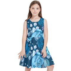 Blue Floral Print  Kids  Skater Dress