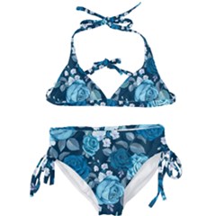 Blue Floral Print  Kids  Classic Bikini Set by designsbymallika