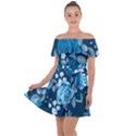 Blue Floral Print  Off Shoulder Velour Dress View1