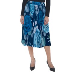 Blue Floral Print  Classic Velour Midi Skirt  by designsbymallika