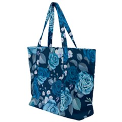 Blue Floral Print  Zip Up Canvas Bag by designsbymallika