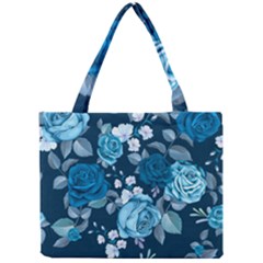 Blue Floral Print  Mini Tote Bag by designsbymallika