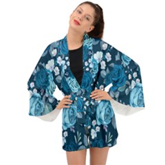 Blue Floral Print  Long Sleeve Kimono by designsbymallika