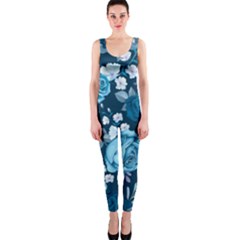 Blue Floral Print  One Piece Catsuit by designsbymallika