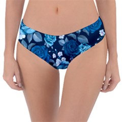 Blue Floral Print  Reversible Classic Bikini Bottoms