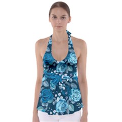 Blue Floral Print  Babydoll Tankini Top by designsbymallika