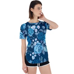 Blue Floral Print  Perpetual Short Sleeve T-shirt by designsbymallika