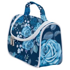 Blue Floral Print  Satchel Handbag by designsbymallika