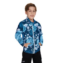 Blue Floral Print  Kids  Windbreaker by designsbymallika