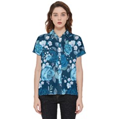 Blue Floral Print  Short Sleeve Pocket Shirt