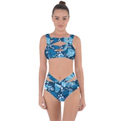 Blue Floral Print  Bandaged Up Bikini Set  by designsbymallika