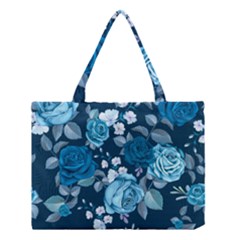 Blue Floral Print  Medium Tote Bag by designsbymallika