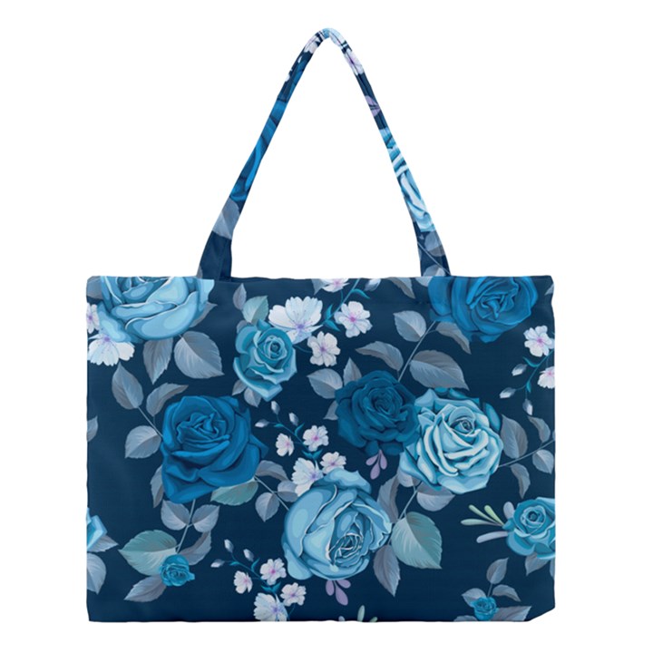 Blue Floral Print  Medium Tote Bag