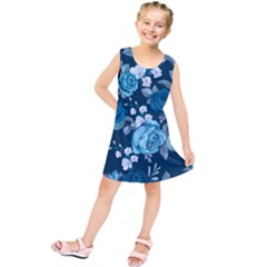 Blue Floral Print  Kids  Tunic Dress by designsbymallika