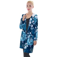 Blue Floral Print  Hooded Pocket Cardigan by designsbymallika