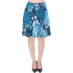 Blue Floral Print  Velvet High Waist Skirt by designsbymallika