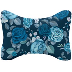 Blue Floral Print  Seat Head Rest Cushion by designsbymallika