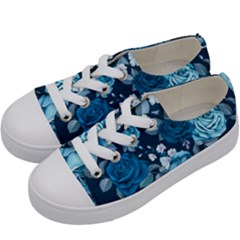 Blue Floral Print  Kids  Low Top Canvas Sneakers by designsbymallika