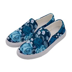 Blue Floral Print  Women s Canvas Slip Ons by designsbymallika