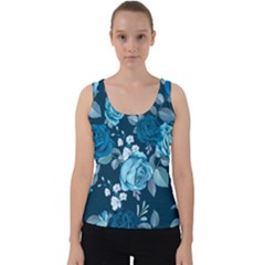 Blue Floral Print  Velvet Tank Top by designsbymallika