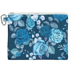 Blue Floral Print  Canvas Cosmetic Bag (xxl) by designsbymallika