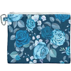 Blue Floral Print  Canvas Cosmetic Bag (xxxl) by designsbymallika