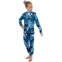 Blue Floral Print  Kids  Long Sleeve Set  by designsbymallika