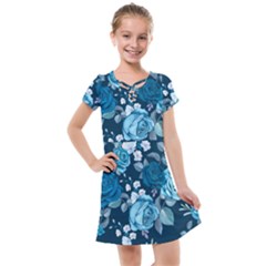 Blue Floral Print  Kids  Cross Web Dress by designsbymallika